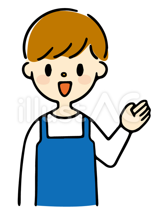 案内するエプロン男性 男性,手描き,パパのイラスト素材