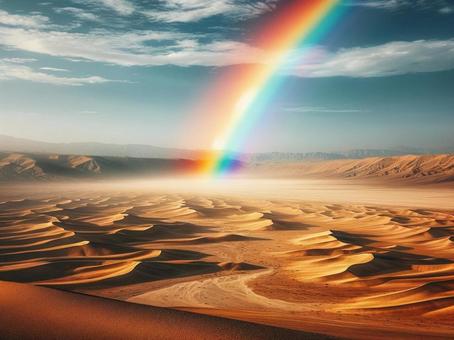 Illustration, beautiful, rainbow, desert, 