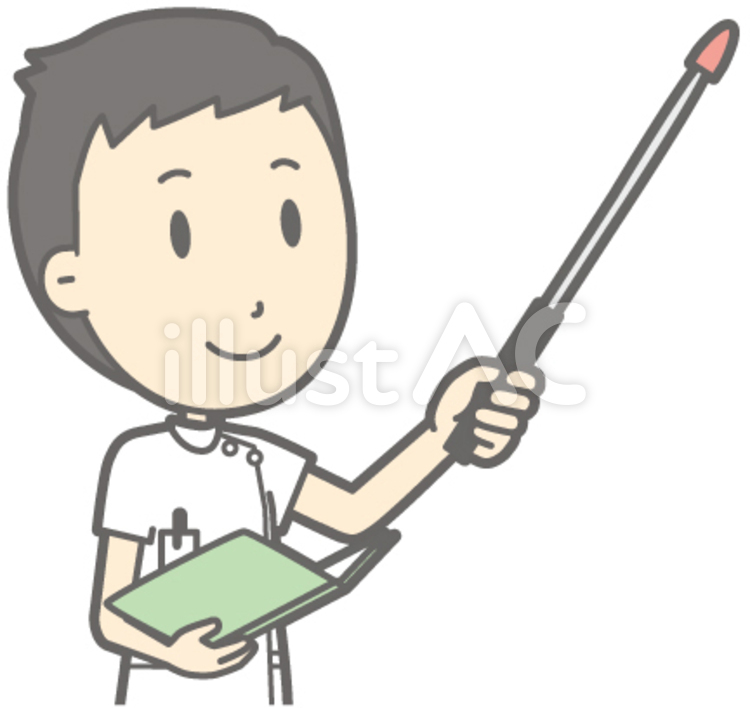 男性看護師-指示棒5上視線右斜め-バスト シンプル,人物,男性のイラスト素材