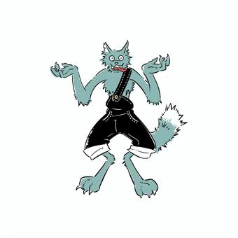 オーバーオールの狼男 狼男,ハロウィン,トリックオアトリート,秋,10月,オーバーオール,モンスター,ファンタジー,手描き,かわいいのイラスト素材