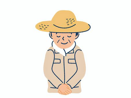 お辞儀をする農家の男性 農家,農業,手描き,作業服,おじさん,男性,バストショット,麦わら帽子,お辞儀,おじぎのイラスト素材