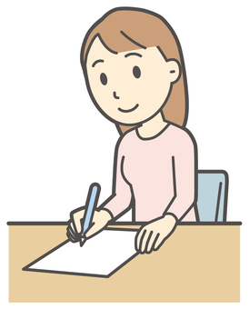  ロングヘア女性-543-全身 書く,女性,女の子,人物,かわいい,ペン,記入,チェック,若い,挿絵のイラスト素材