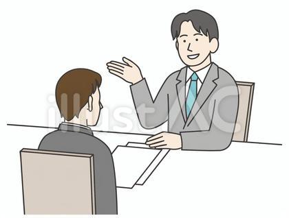 打ち合わせ説明するスーツ男性