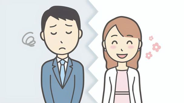  婚活01-男女の温度差02(横長) 婚活,男女,お見合い,温度差,すれ違い,心理,価値観,会話,恋愛,デートのイラスト素材