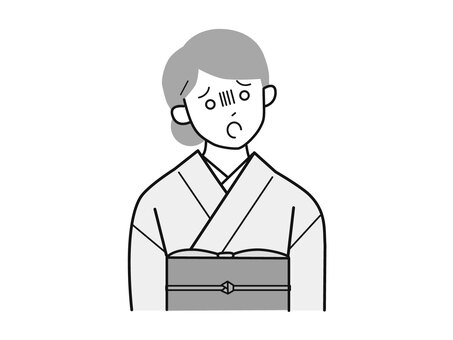 肩を落として放心する着物女性A右向／白黒 放心,呆然,ガックリ,女性,お母さん,着物,講師,20代,30代,40代のイラスト素材