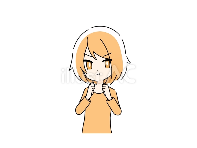 頬を膨らませる明るい女性 怒る,拗ねる,不満のイラスト素材