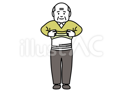 腹囲を測定する高齢男性
