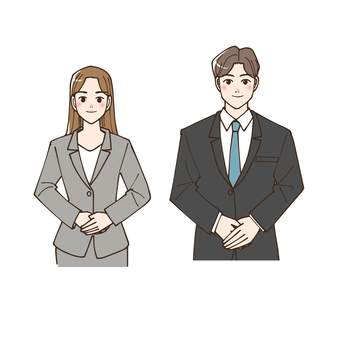 姿勢よく立っているビジネスマンのセット 丁寧,礼儀,ビジネスマン,ビジネス,スーツ,サラリーマン,ol,セット,人物,会社員のイラスト素材