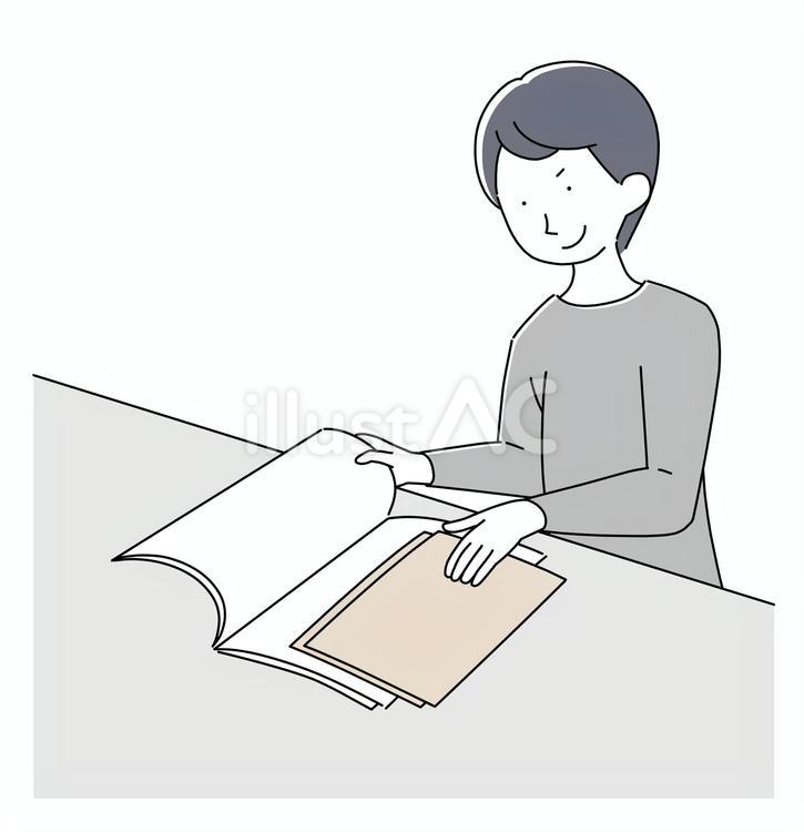 折り込みをする男性1 折り込み,新聞,チラシのイラスト素材