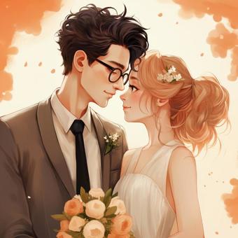 Illustration, wedding, bridegroom, bride, 