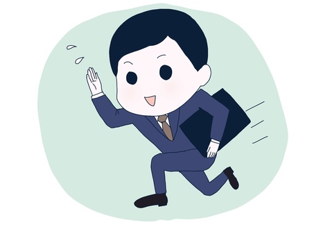 走るビジネスマン 男性,走る,退勤,帰る,営業,笑顔,焦る,汗,漫符,スーツのイラスト素材