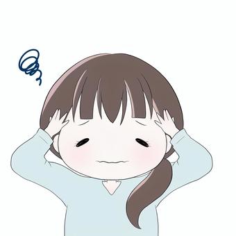 悩んで頭を抱える女の子 女の子,手書き,かわいい,シンプル,悩む,困る,デフォルメ,ストレス,表情,感情のイラスト素材