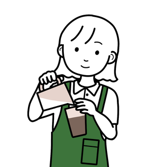 シンプルコーヒーショップ店員C シンプル,店員,カフェ,喫茶店,女,人,線画,デフォルメ,手描き,コーヒーのイラスト素材