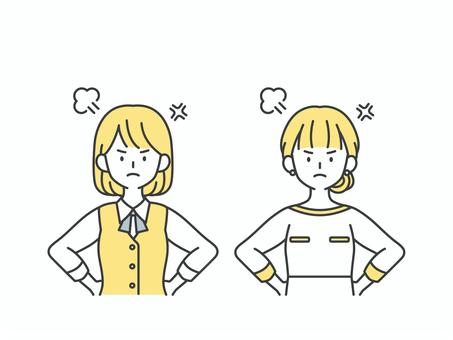 イライラして怒る受付と美容部員の女性 人物,女,怒る,イライラ,許せない,ムカムカ,ぷんぷん,不満,窓口,受付のイラスト素材