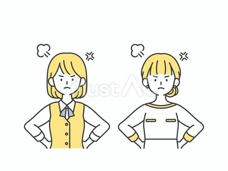 イライラして怒る受付と美容部員の女性 人物,女,怒るのイラスト素材