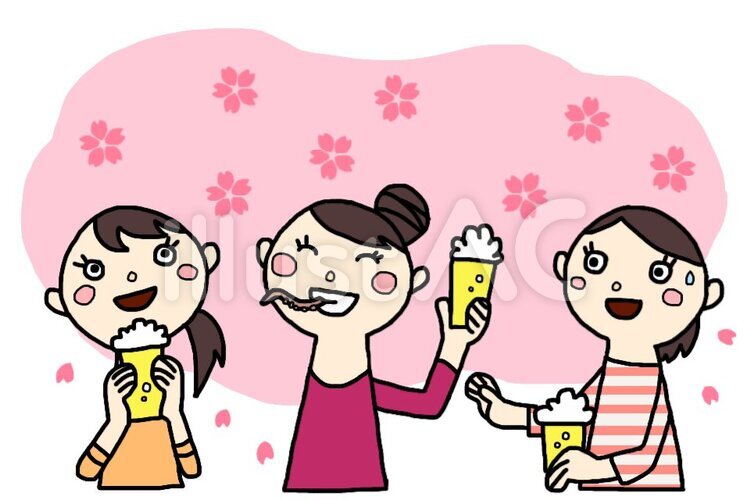 花見をする三人の女性 ひと,人間,人物のイラスト素材