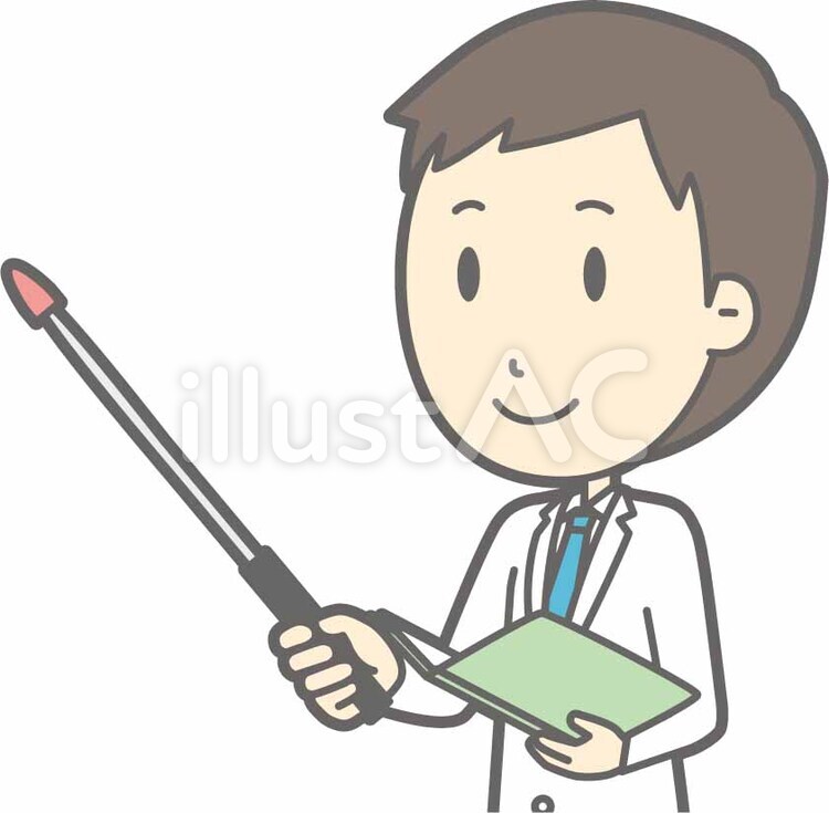 青年医師-指示棒3横視線左斜め-バスト 医師,人,男性のイラスト素材