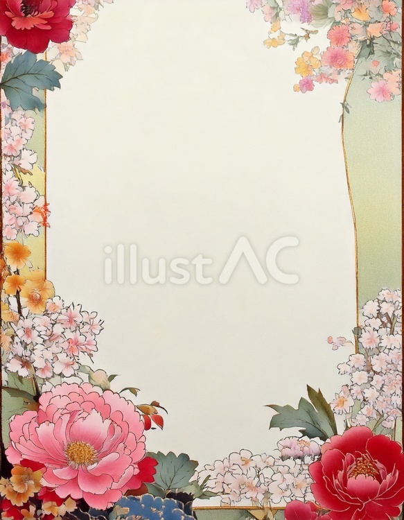 和風の花のフレーム(縦) 花,植物,フレームのイラスト素材