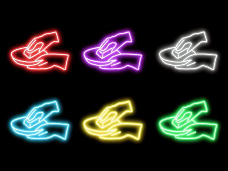 ネオンのお皿洗いする手元 皿,洗う,洗い,家事,炊事,手元,スポンジ,ゴム手袋,手書き,ネオンのイラスト素材