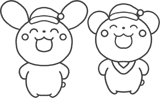 サンタ帽子を被ったうさぎとくまのセット クリスマス,サンタ帽,サンタクロース,12月,おたより,セット,クリスマス会,クリスマスカード,ツキノワグマ,うさぎのイラスト素材