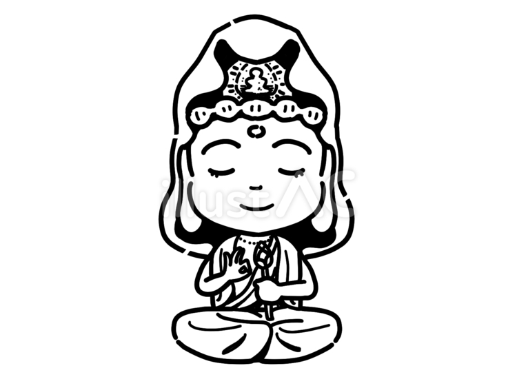 座る観音様(ぬり絵) 観音,菩薩,聖観音のイラスト素材