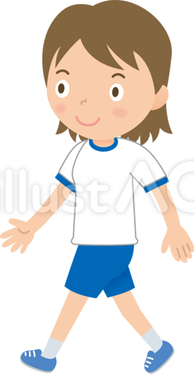 歩く女子中高校生（体操着） 中学生,高校生,体操着のイラスト素材