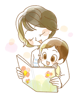 絵本を読む親子(母子) 育児,子育て,絵本,親子,家族,家庭,ファミリー,母子,遊ぶ,戯れるのイラスト素材
