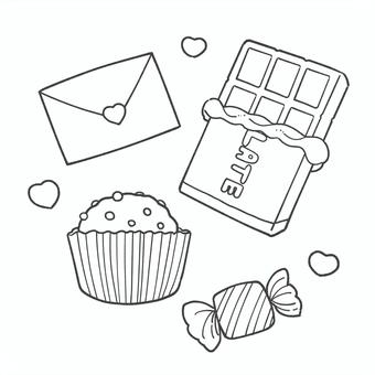 バレンタインの白黒手描きイラスト1