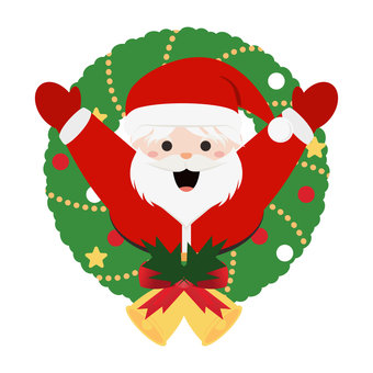 リースから飛び出すサンタクロース