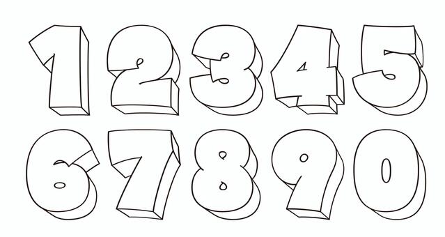 オリジナル数字セットJ　立体 数字,フォント,オリジナル,文字,太文字,極太,ボールド,フチ文字,袋文字,細線のイラスト素材