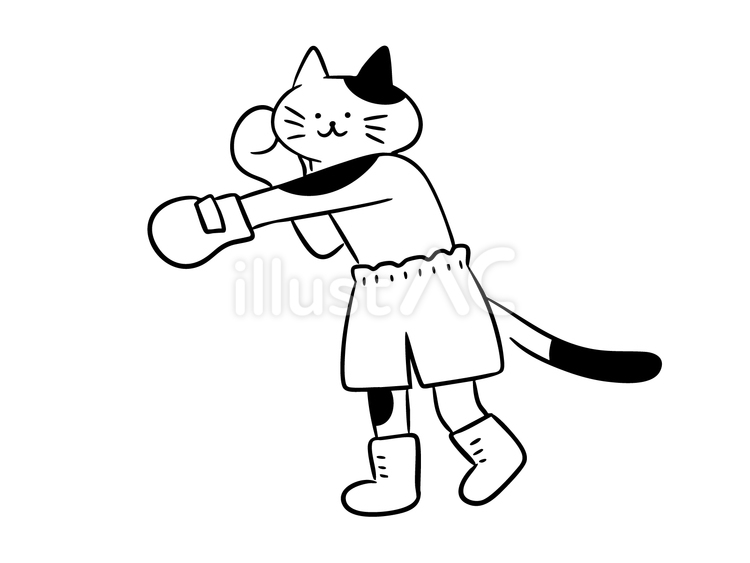 ボクシングをする猫（モノクロ） 猫,ボクシング,フィットネスのイラスト素材