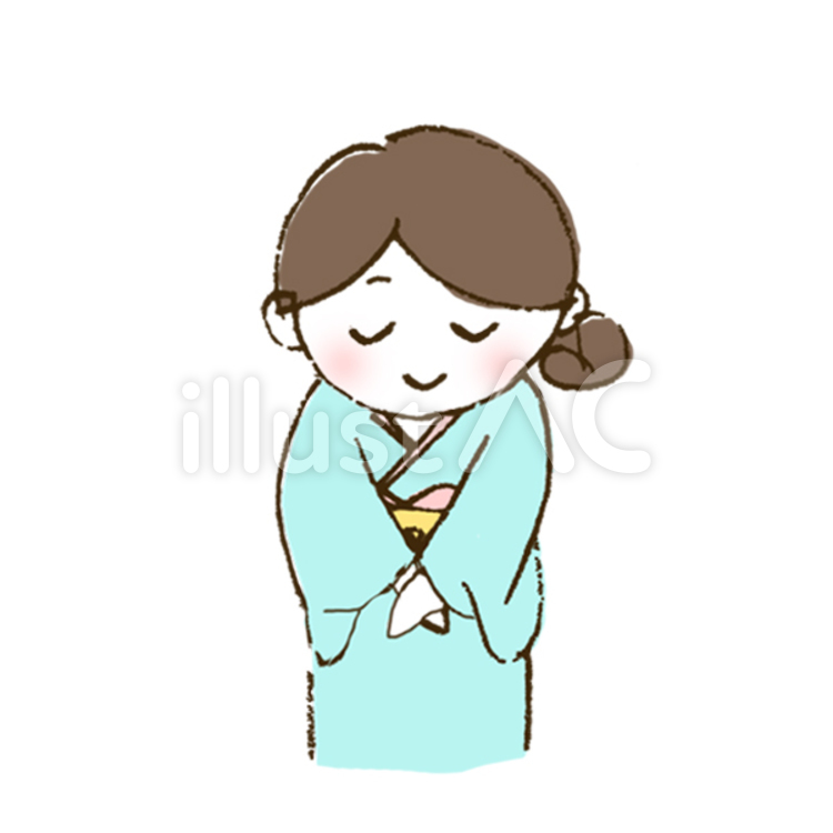 シンプルな着物を着ておじぎをしている女性 着物,和服,お辞儀のイラスト素材
