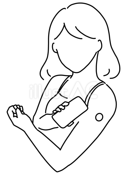 持続自己血糖測定器を使う女性　線画 持続,自己,血糖値のイラスト素材