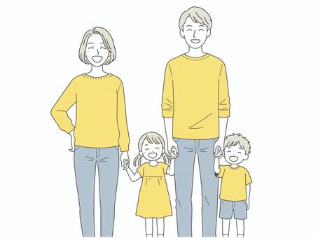 家族1 家族,4人,子ども,親子,女性,男性,笑顔,お父さん,お母さん,夫婦のイラスト素材