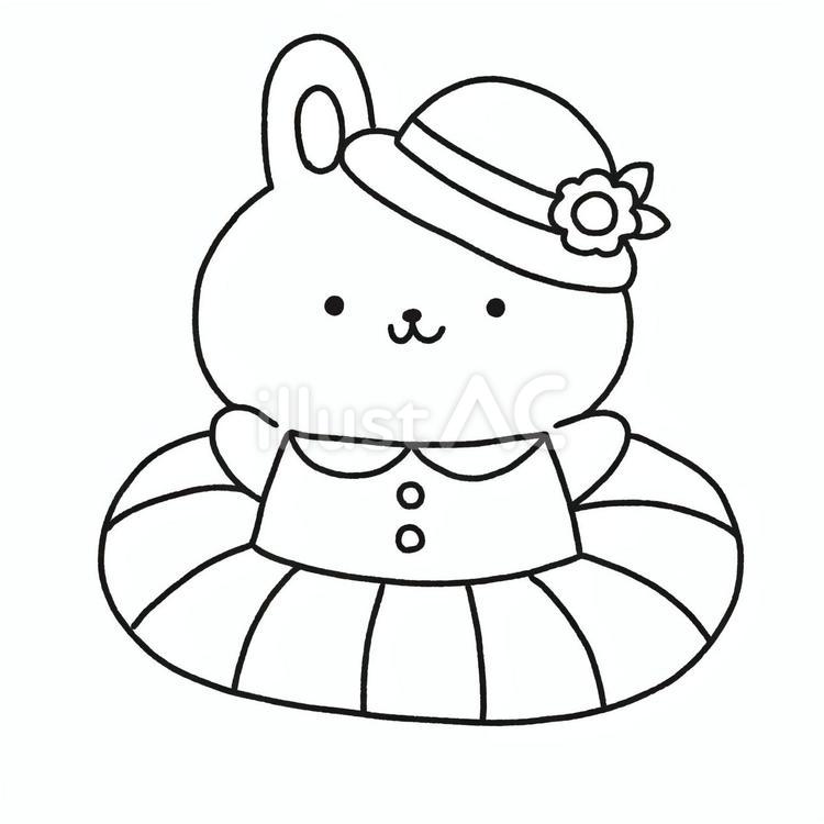 うさぎと浮き輪 うさぎ,浮き輪,夏のイラスト素材