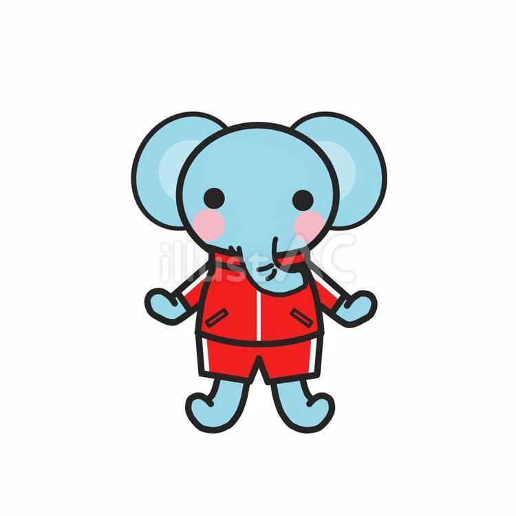 赤いジャージを着たゾウ ゾウ,動物キャラ,かわいいのイラスト素材