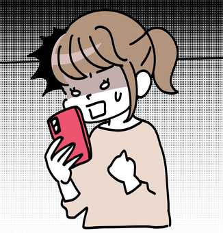 スマホを見てショック 女性,ショック,ポニーテール,上半身,絶望,どうしよう,スマホ,青ざめる,まずい,そんなのイラスト素材