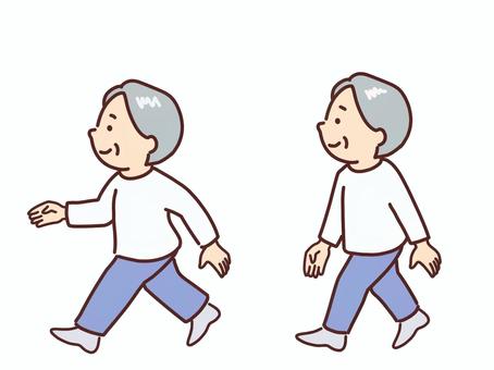 ウオーキング、ゆっくり歩きと早歩きをする 高齢者,ウオーキング,ゆっくり歩き,早歩き,健康,骨粗鬆症予防,筋力,持久力,介護予防,外出のイラスト素材