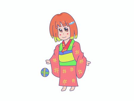 まりつき まりつき まり,着物,昔,遊び,女の子,かわいいのイラスト素材