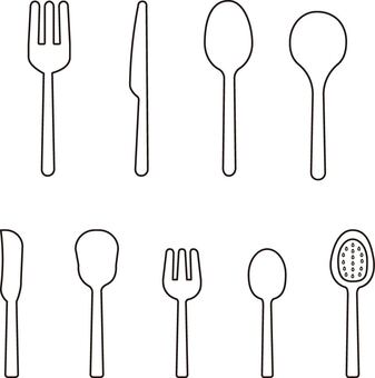カトラリーいろいろ カトラリー,フォーク,スプーン,ナイフ,ディナー,スープ,いちご潰し,アイスクリーム,バターナイフ,ケーキフォークのイラスト素材