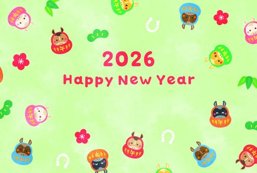 CMYK/だるまパターン年賀状/緑 午,だるま,パターン,壁紙,ポップ,ベクター,蹄鉄,梅,竹,松のイラスト素材