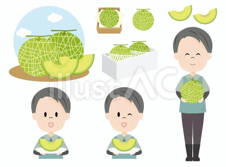 農家の男性　メロン メロン,春,フルーツのイラスト素材