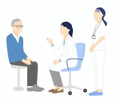 患者を診察する医者のシンプルイラスト素材 患者を診察する医者のシンプルイラスト素材 医師,医者,ドクター,医療従事者,先生,白衣,看護師,患者,女性,男性のイラスト素材