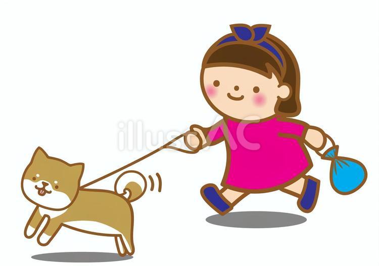 しば犬の散歩をする女の子 犬,ペット,柴犬のイラスト素材