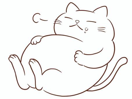満腹の猫(色なし) 猫,可愛い,デブ,肥満,満腹,満足,仰向け,お腹,パンパン,ため息のイラスト素材