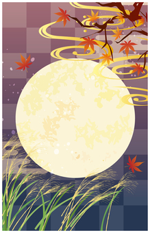 秋のお月見背景 秋,月見,月,お月見,すすき,和風,和,秋季,植物,10月のイラスト素材