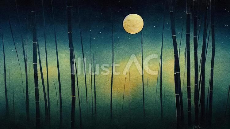 月夜の竹林　背景イラスト 竹林,竹,夜のイラスト素材