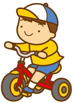 三輪車-4c 三輪車,乗る,子供,幼児,男の子,笑顔,帽子,かわいい,シンプルのイラスト素材