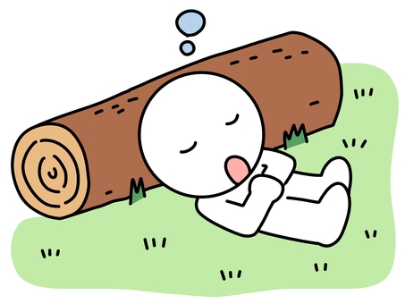丸太を枕に寝る棒人間 丸太,棒人間,寝る,睡眠,昼寝,夢,かわいい,シンプル,人物,シュールのイラスト素材