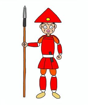 驚いた戦国時代の足軽 足軽,侍,武士,鎧武者,戦士,兵士,日本,和風,歴史,日本史のイラスト素材